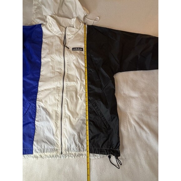 Adidas Windbreaker Jacket Mens M Colorblock White Blue Black Hooded Full Zip - Picture 15 of 16
